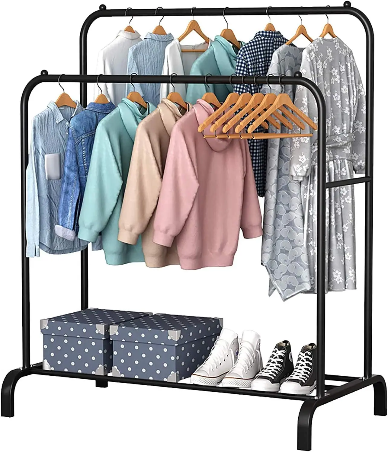 T-Lovendo - Perchero Burro Doble Rail Estante Ropa Zapatos Cajas