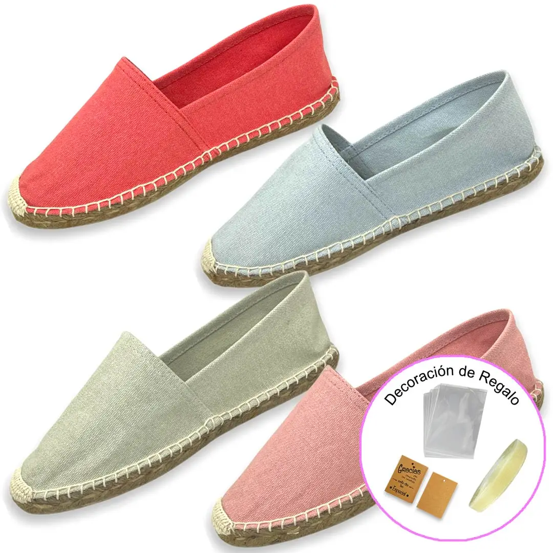 Alpargatas mujer para bodas (24 pares)  Lisas Esparto Hechas a Mano (Regalo de Bolsa Celofán, Tarjetita y Cinta) mundiBODA Modelo 35011