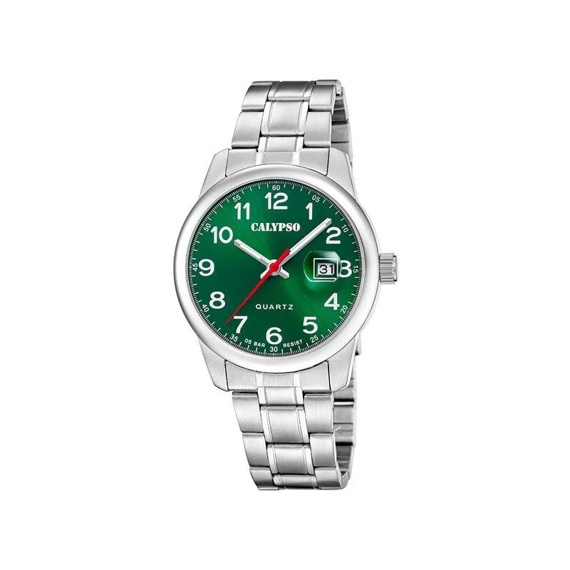 Calypso K5872/5 man watch-stainless steel, green dial, silver strap