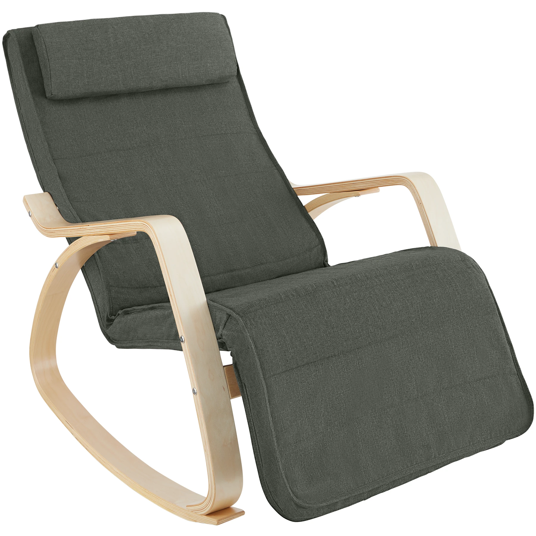 Tectake Wave Bone with Armrest and Birch Wood Structure, 150 kg Comfortable Cushion Padded, 5-Position Adjustable Footrest and Non-Slip Felt Pads, 67x115x86 cm, fluffy head cushion with velcro