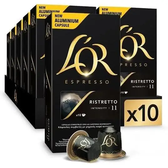 Pack of 10 - LOr Espresso Coffee Ristretto Intensity 11Compatible with Nespresso (R)* Machines (10 Packs of 10 Capsules)
