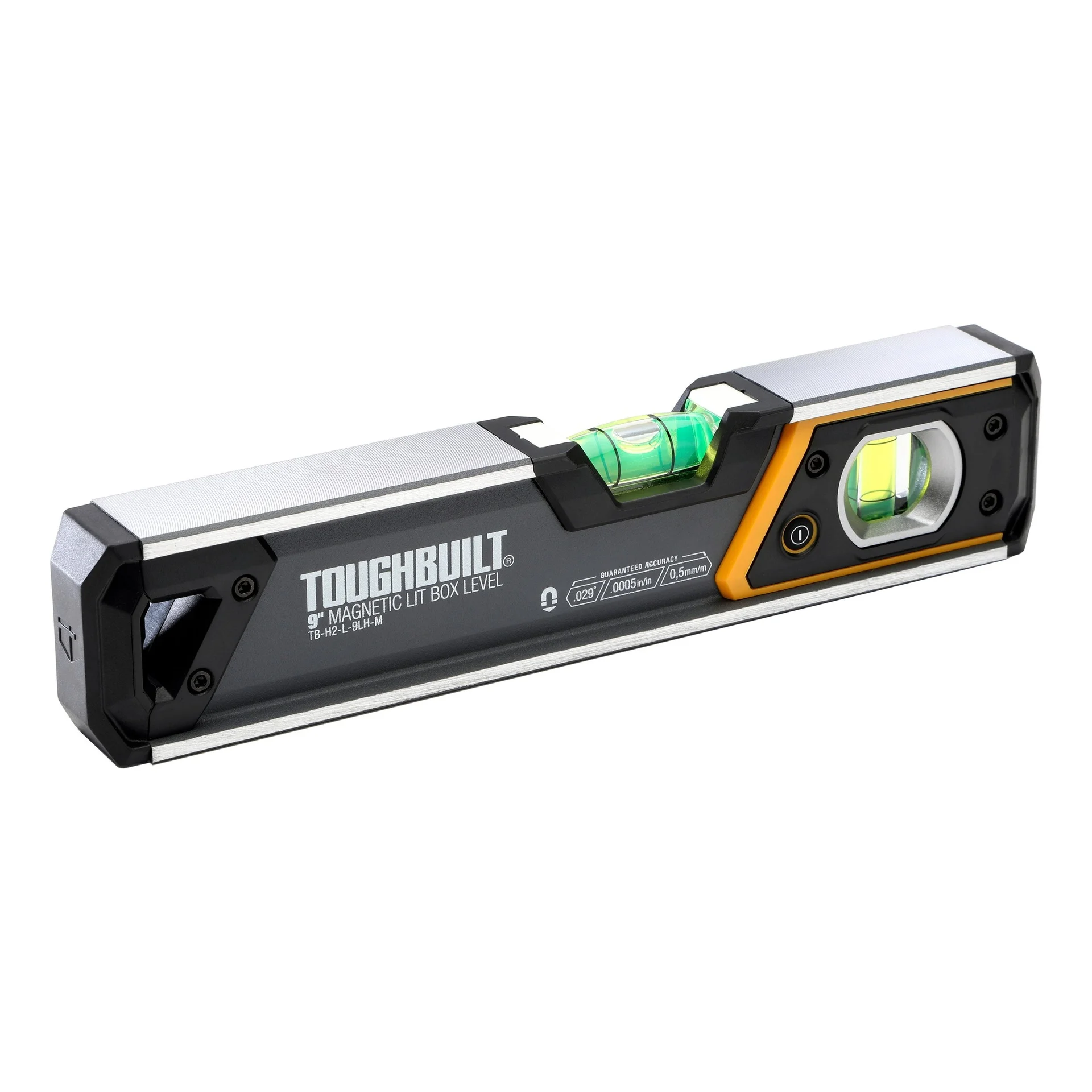 Nivel Magnético ToughBuilt 23 cm con Burbuja Iluminada LED para Mayor Precisión y Visibilidad en Trabajos de Medición