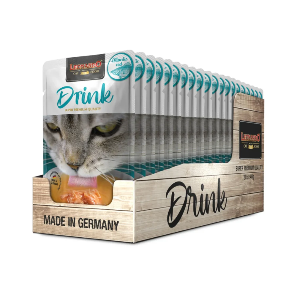 Leonardo Drink Atlantic Cod Sobres de Comida Húmeda para Gatos - (20 unidades x 40 gr)