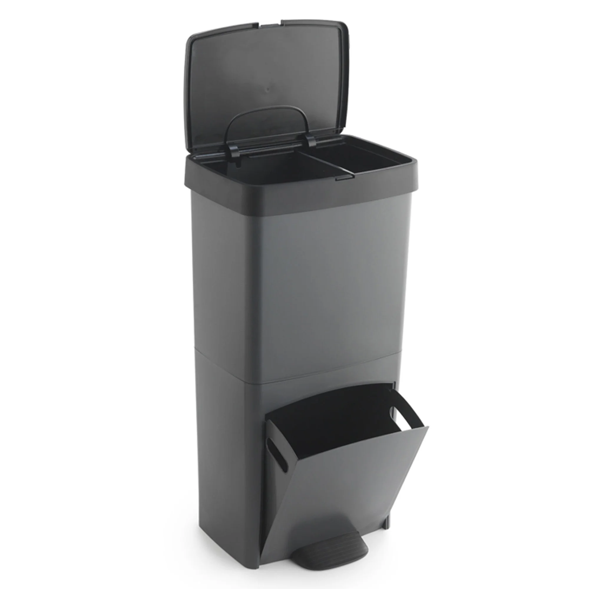 Wellhome garbage bin 70L (40L + 30L) Vertical 2 compartments easy management plastic 100% with waste separator