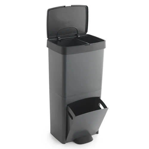 Wellhome Cubo de Basura 70L (40L 30L) Vertical 2 Compartimentos Fácil Gestión 100% plastico con separador de residuos