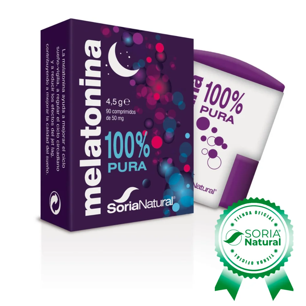 Soria Natural Melatonina Pura 1mg Complemento alimenticio Dormir Profundamente, Insomnio, JetLag, antioxidante