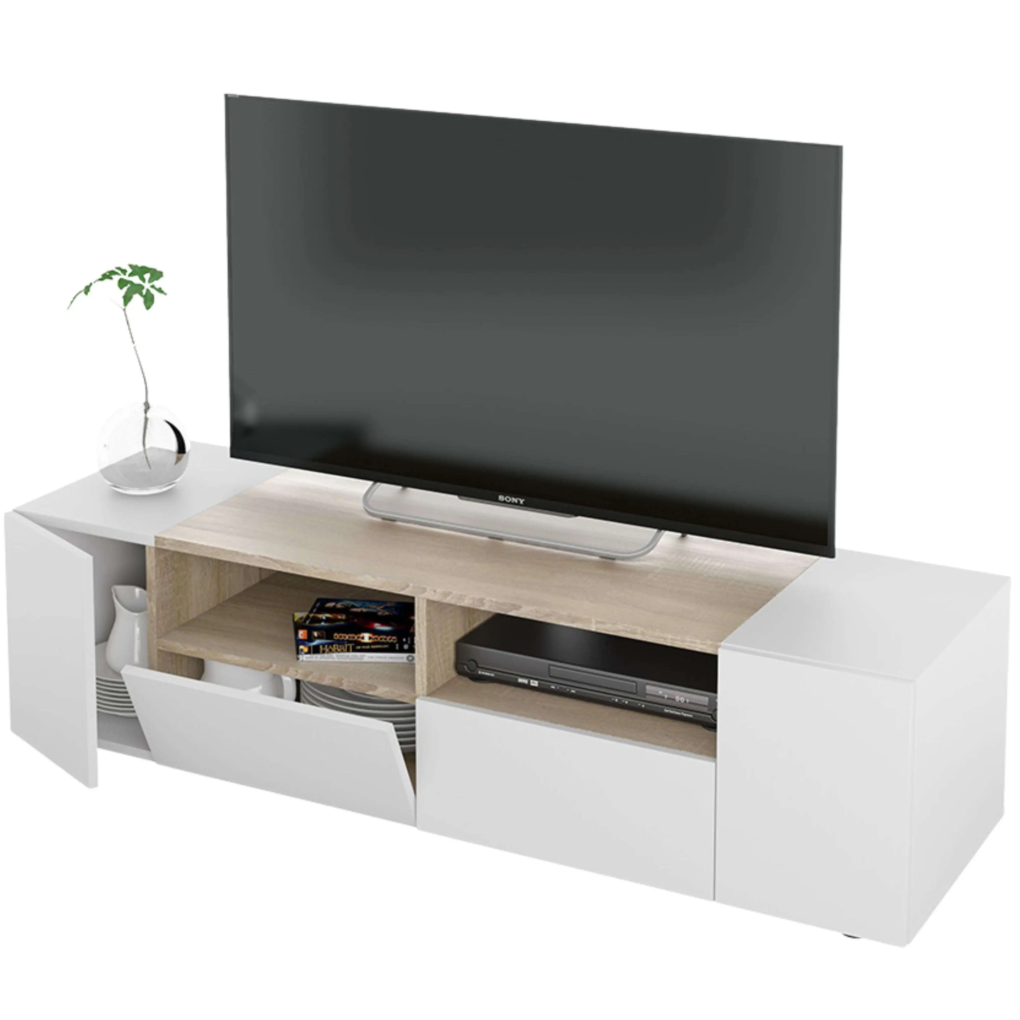 Miroytengo Mueble de Tv Tamiko 138 cm en Blanco Artik y Roble Canadian