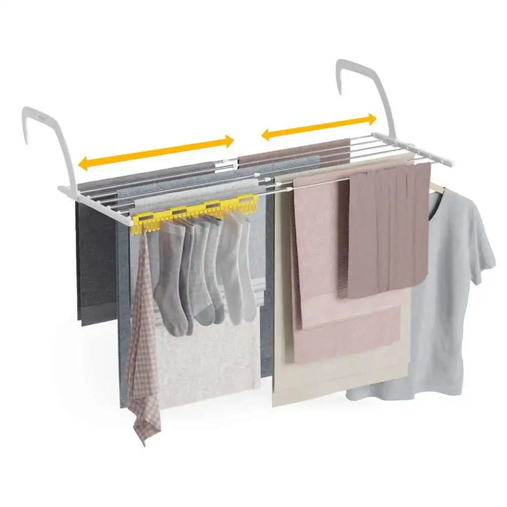 Newlux Tendedero Balcón Aereo V9 Blanco Extensible en acero inoxidable (+/- 52,5–92,5 × 35 × 17 cm). Capacidad de 9 m y carga de hasta 7 kg.