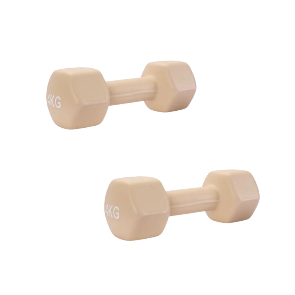 Set of 2 Hexagonal Sports Dumbbells for Fitness of Different Weights and Pastel Colors