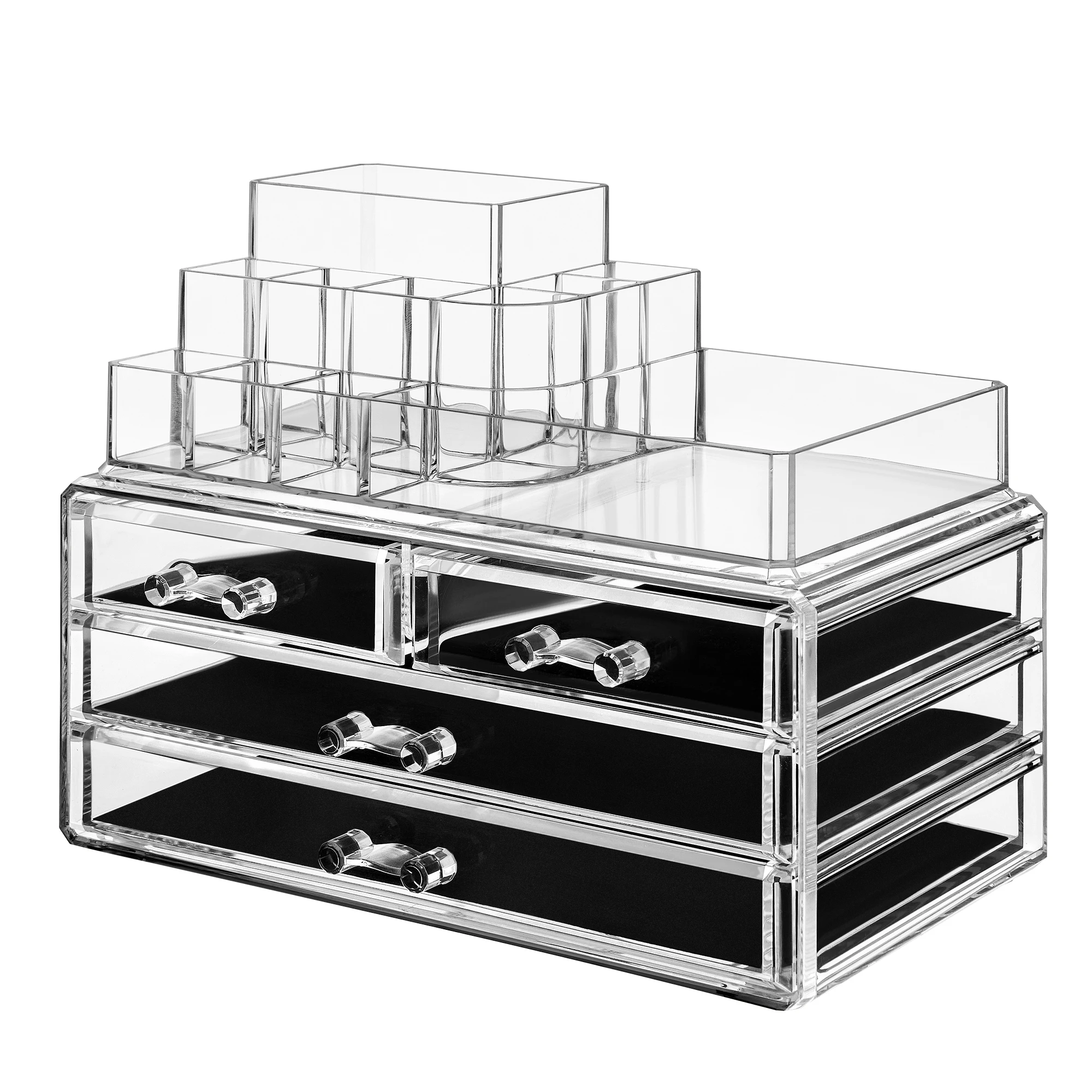 SONGMICS Organizador de Maquillaje, Organizador de Cosméticos, Apilable, Estuche Acrílico con 11 Compartimentos, 4 Cajones, para Tocador, Dormitorio, Baño, Idea de Regalo, Transparente/Blanco, Regalo