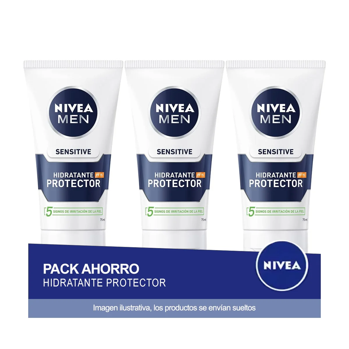 NIVEA MEN Sensitive Hidratante Protector FP15 75ml - Pack ahorro de 3 unidades