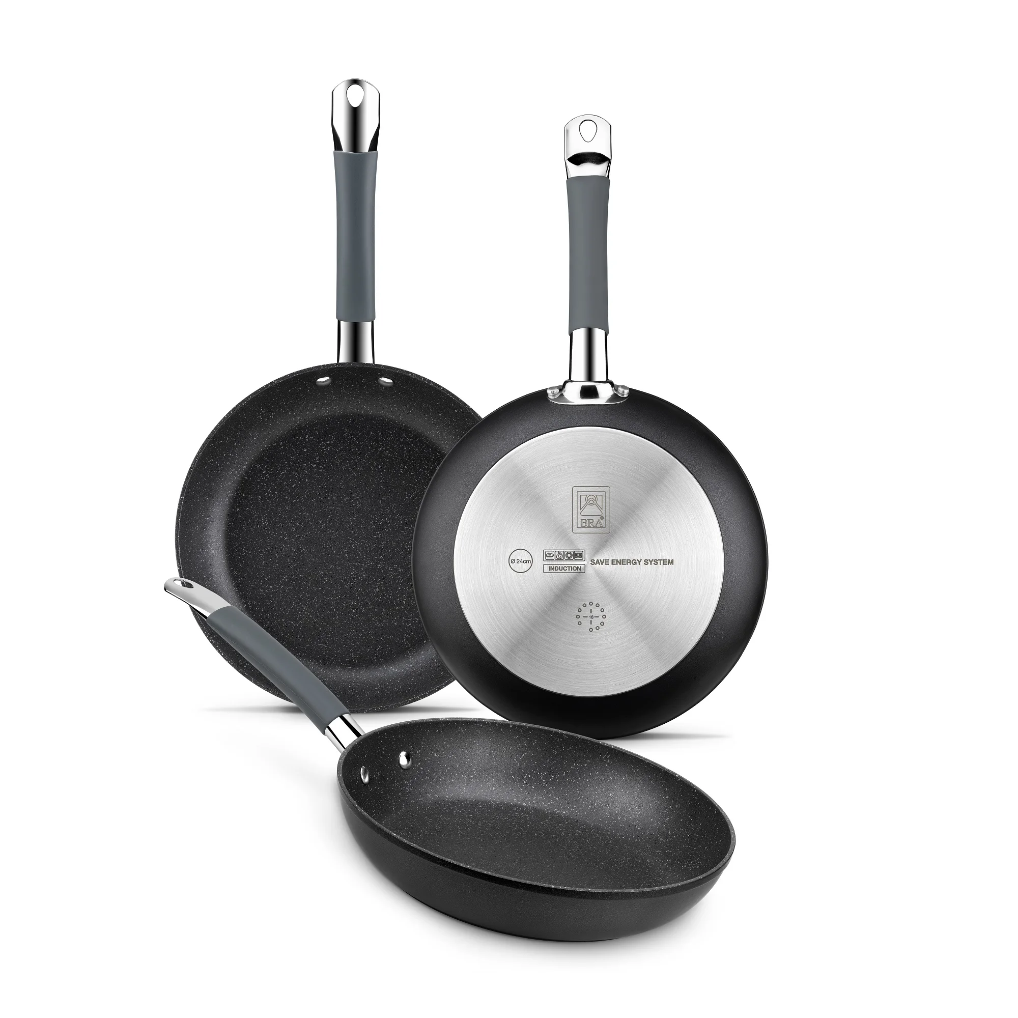 BRA Master – Set de 3 sartenes Aluminio Forjado - 20, 24 y 28 cm – Antiadherente – Apto para Inducción y Horno – Mango… — oferta en AliExpress