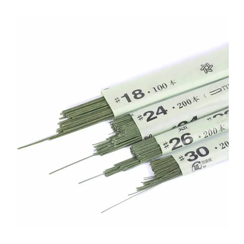 Alambre Floral Japonés Forrado con Papel de Papiro Trenzado Verde 36 Cm - 20 Varillas por Paquete