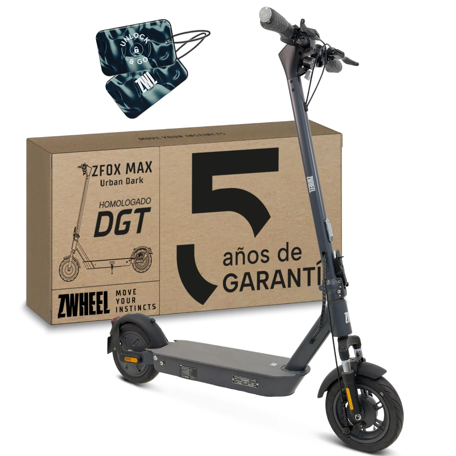 Patinete Eléctrico Zfox Max Zwheel Plegable con App, Motor 800W, Autonomía 50km…