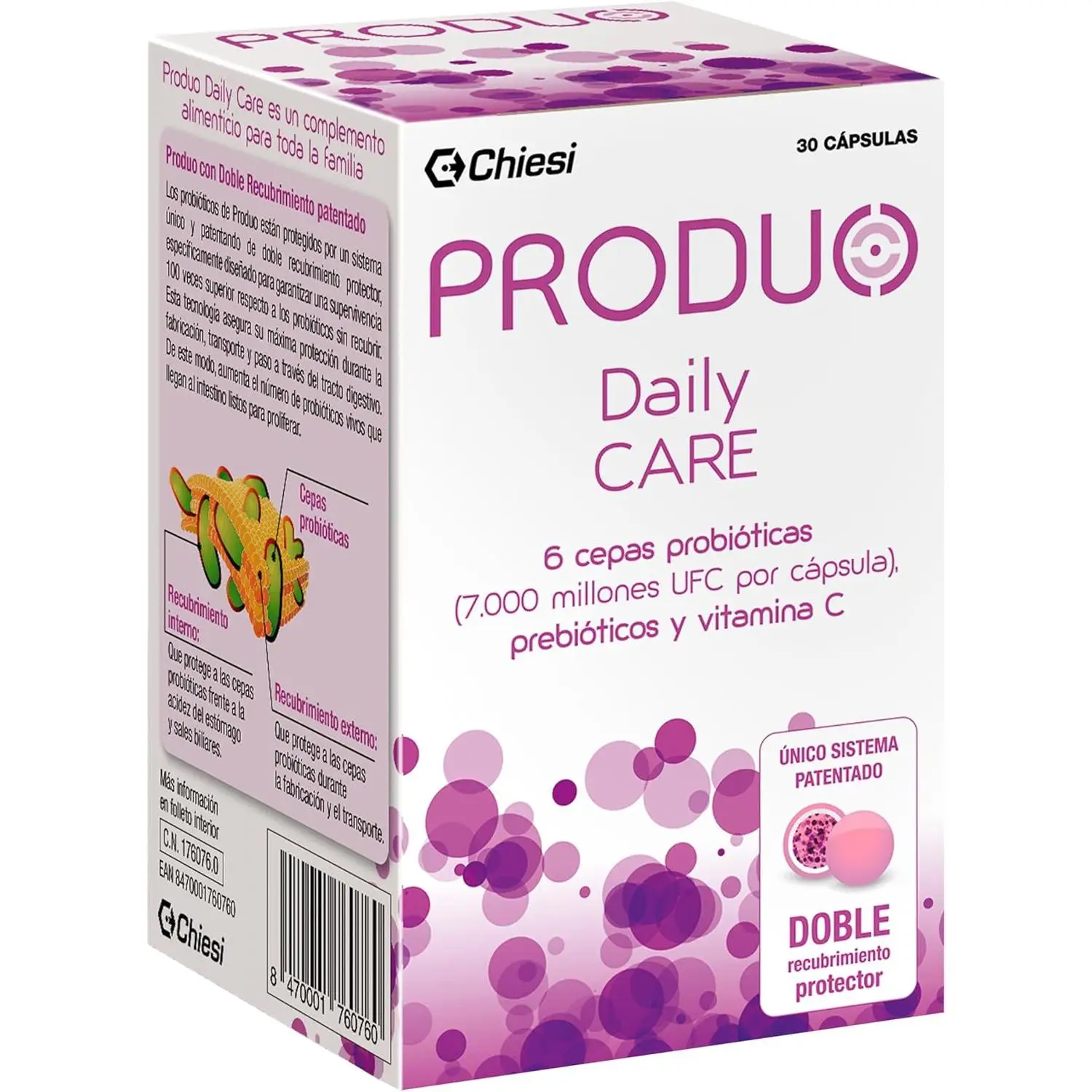 Produo Daily Care - Probióticos y Prebióticos Intestinales, Doble Recubrimiento Protector, 30 Cápsulas