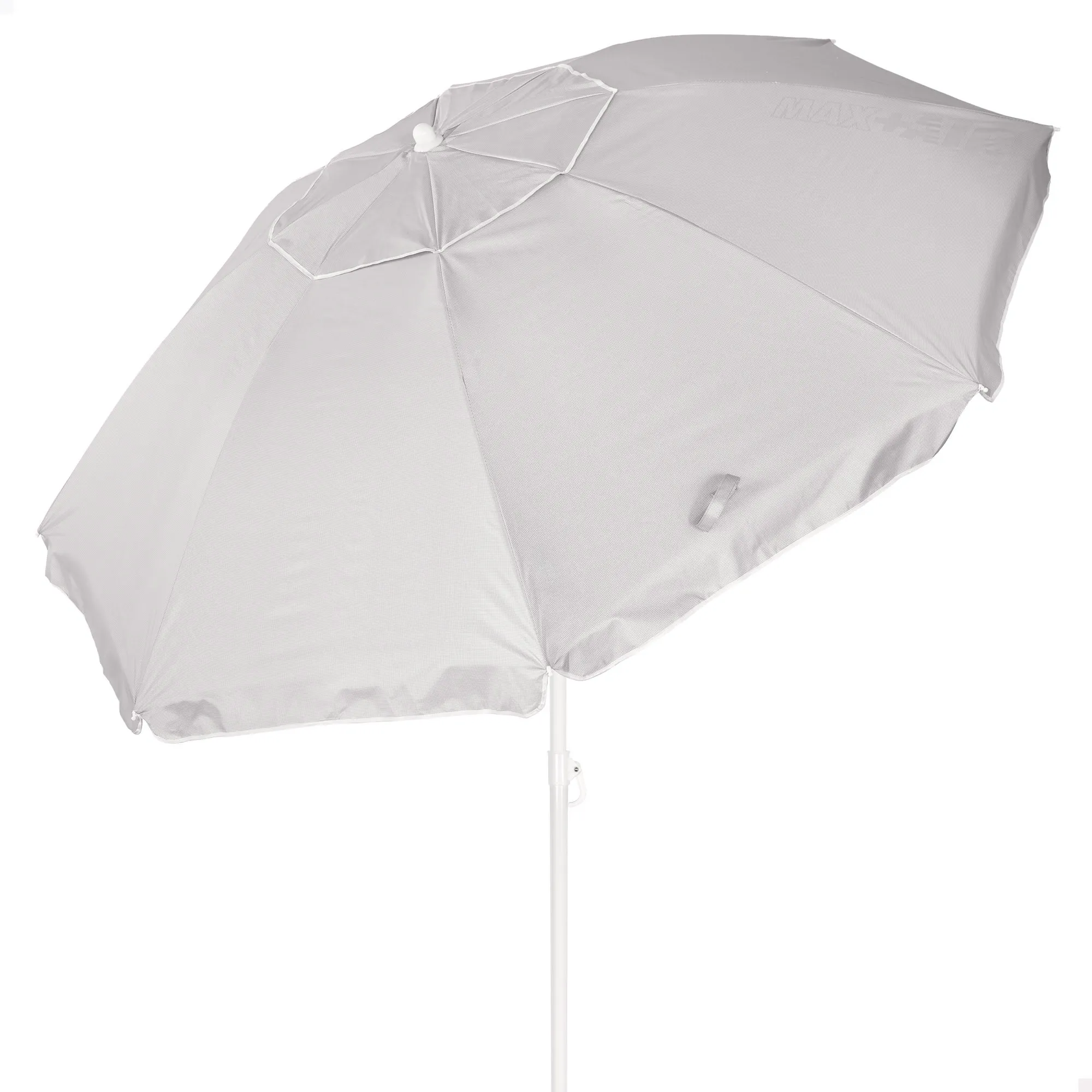 Aktive - Sombrilla de playa, gris, mástil aluminio 28/32 mm, tejido oxford, protección UV50, 8 varillas, ventilación superior, revestimiento plateado, incluye funda de transporte, sombrillas de playa