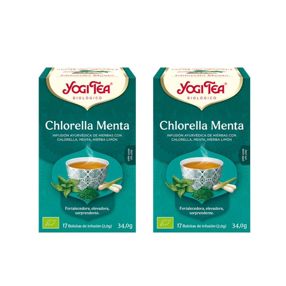 Té Chlorella Menta  Packs 2   Meditación para nueva energía  17 bolsitas de infusión  YogiTea