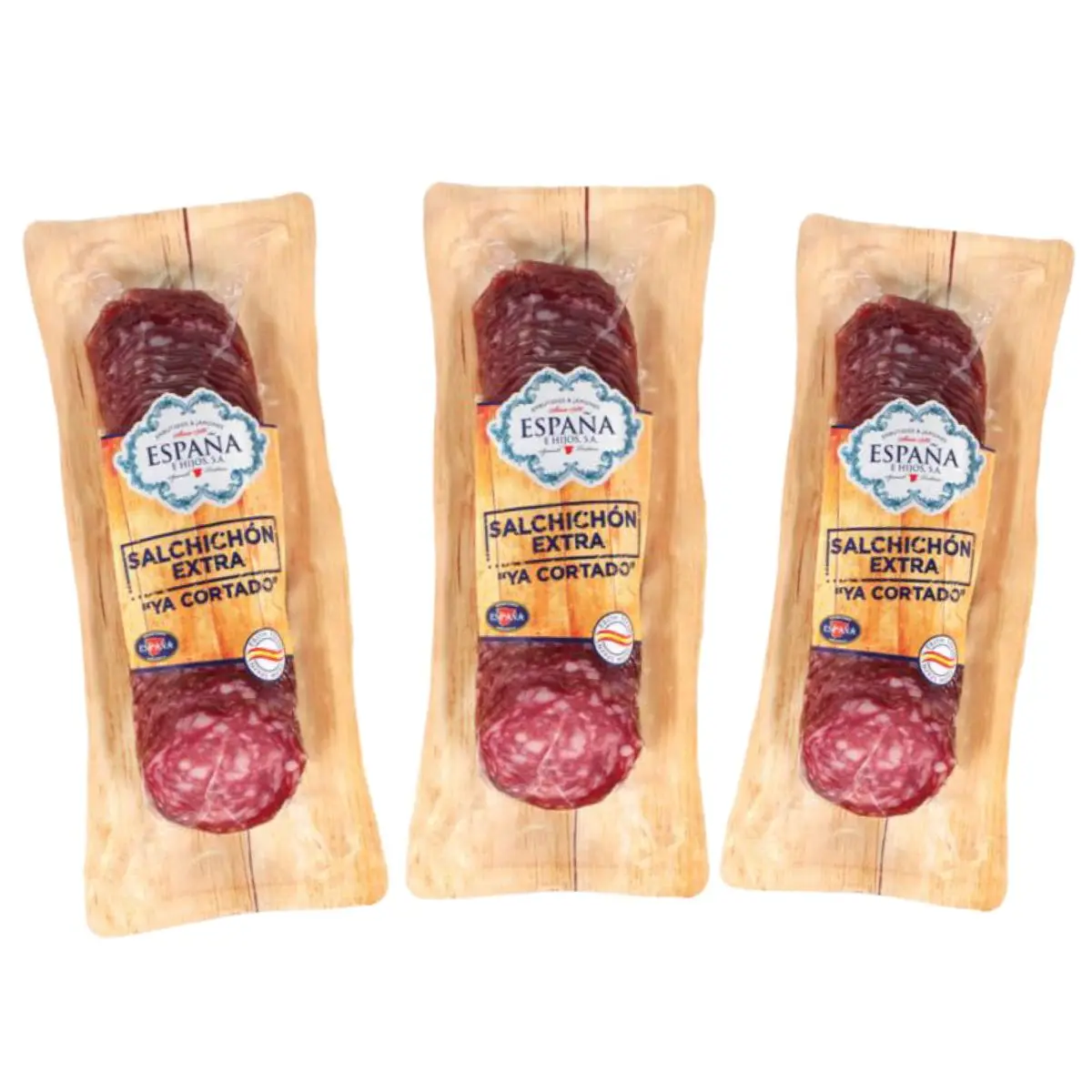 Salchichón Ibérico de España, Ya Cortado en Lonchas Finas, 3 Paquetes de 200g Cada Uno