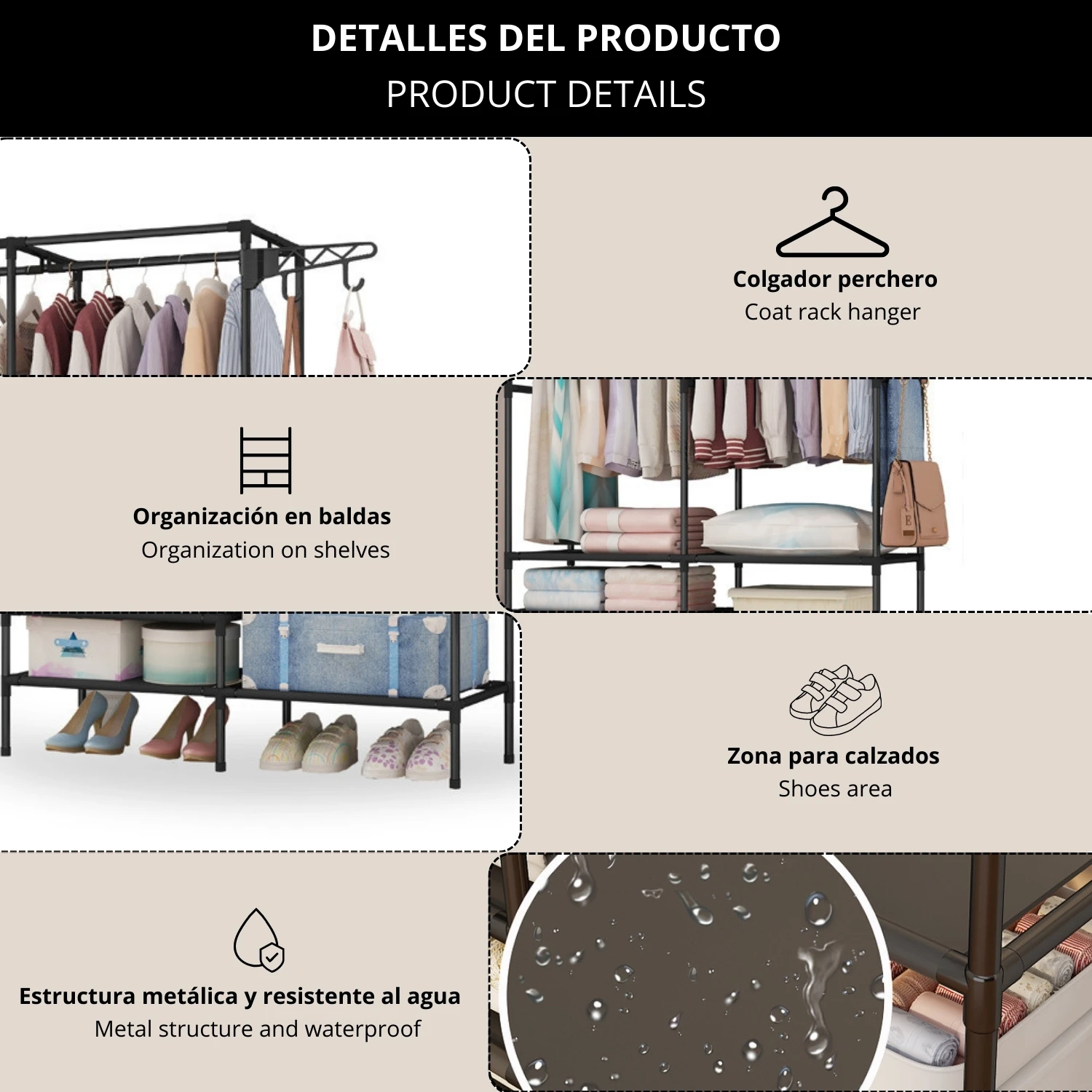 LUTODY - Standing coat rack, shoe rack, garment organizer clothes coat t-shirt jacket, save clothesline space