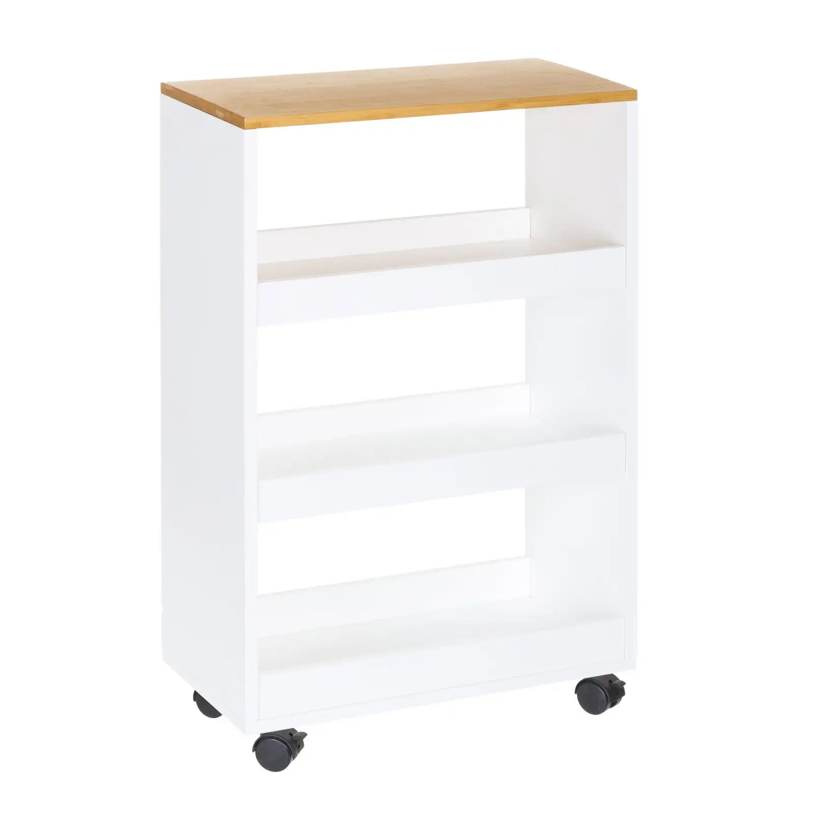 Carro estantería con ruedas de madera blanco y natural de 48x24x77 cm Lola Home