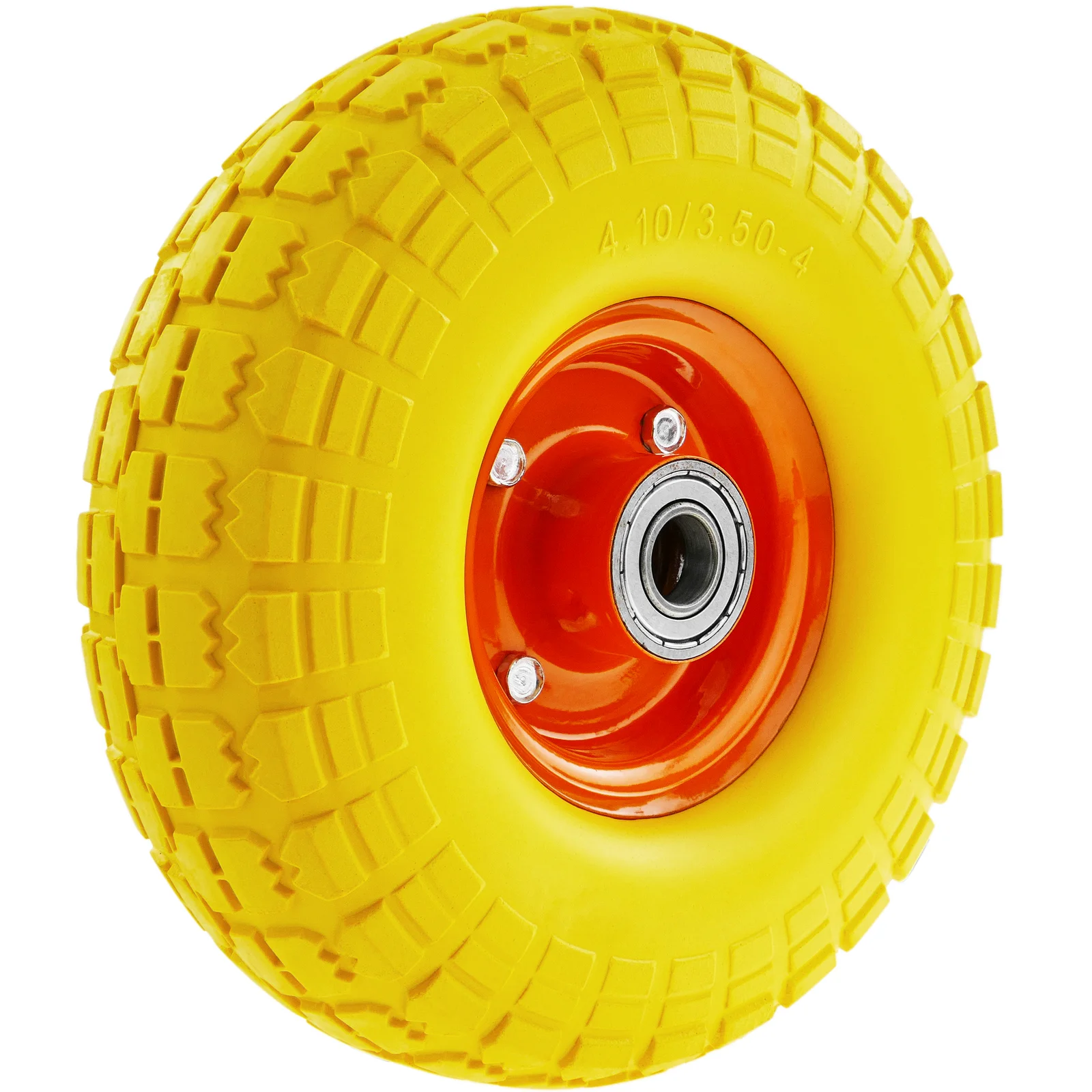 Solid wheelbarrow wheel anti-puncture yellow 120 Kg 10x3.5 254x89mm for trolleys and transport platforms-prigematik