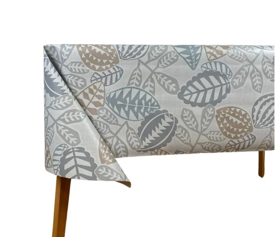 Mantel Hulehule Tex - Estampado Hojas Grises - PVC Impermeable - Mesa Rectangular