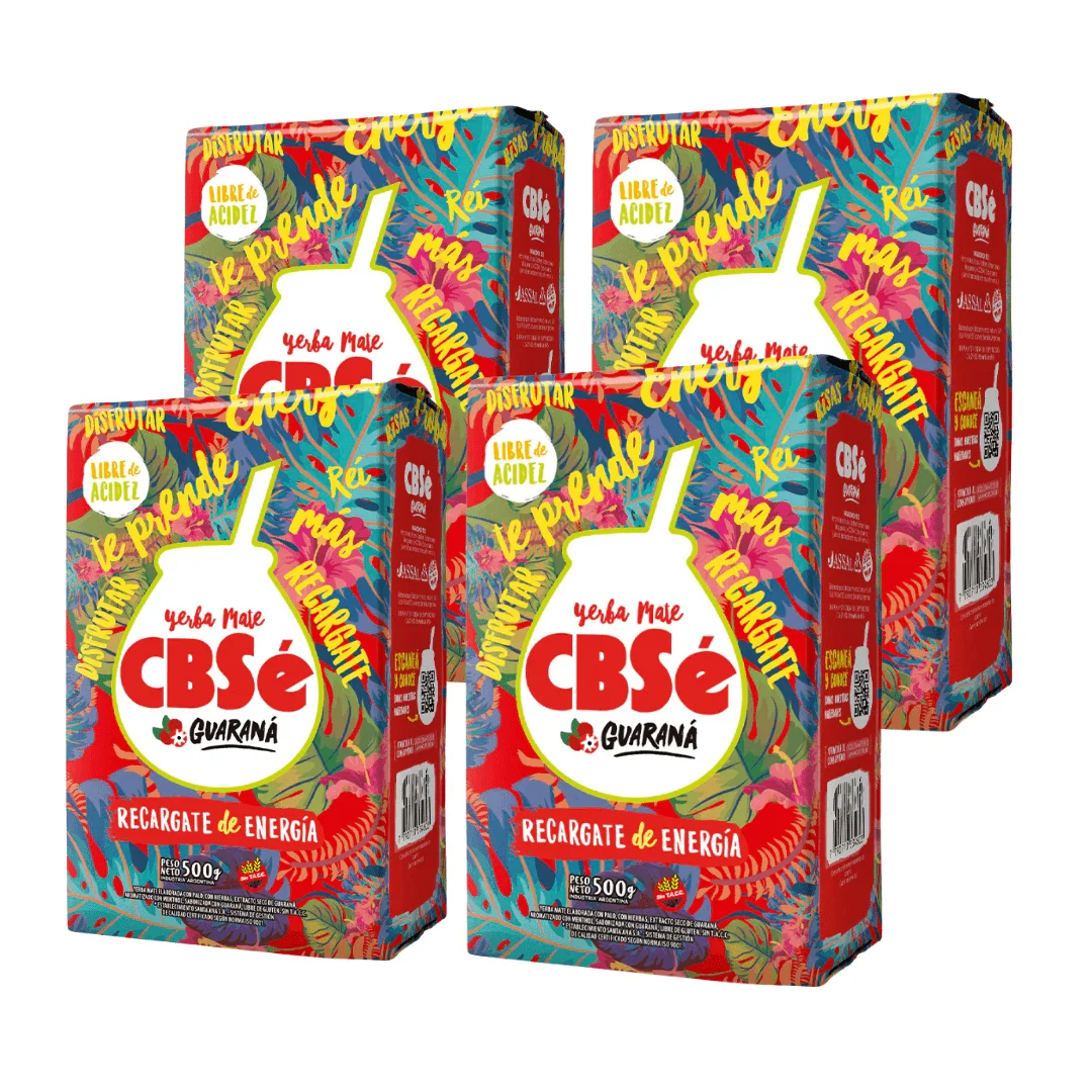 Pack de 4 Unidades de Yerba Mate CBSé con Guaraná 2 Kilos - Blend Revitalizante Energético - Qumir
