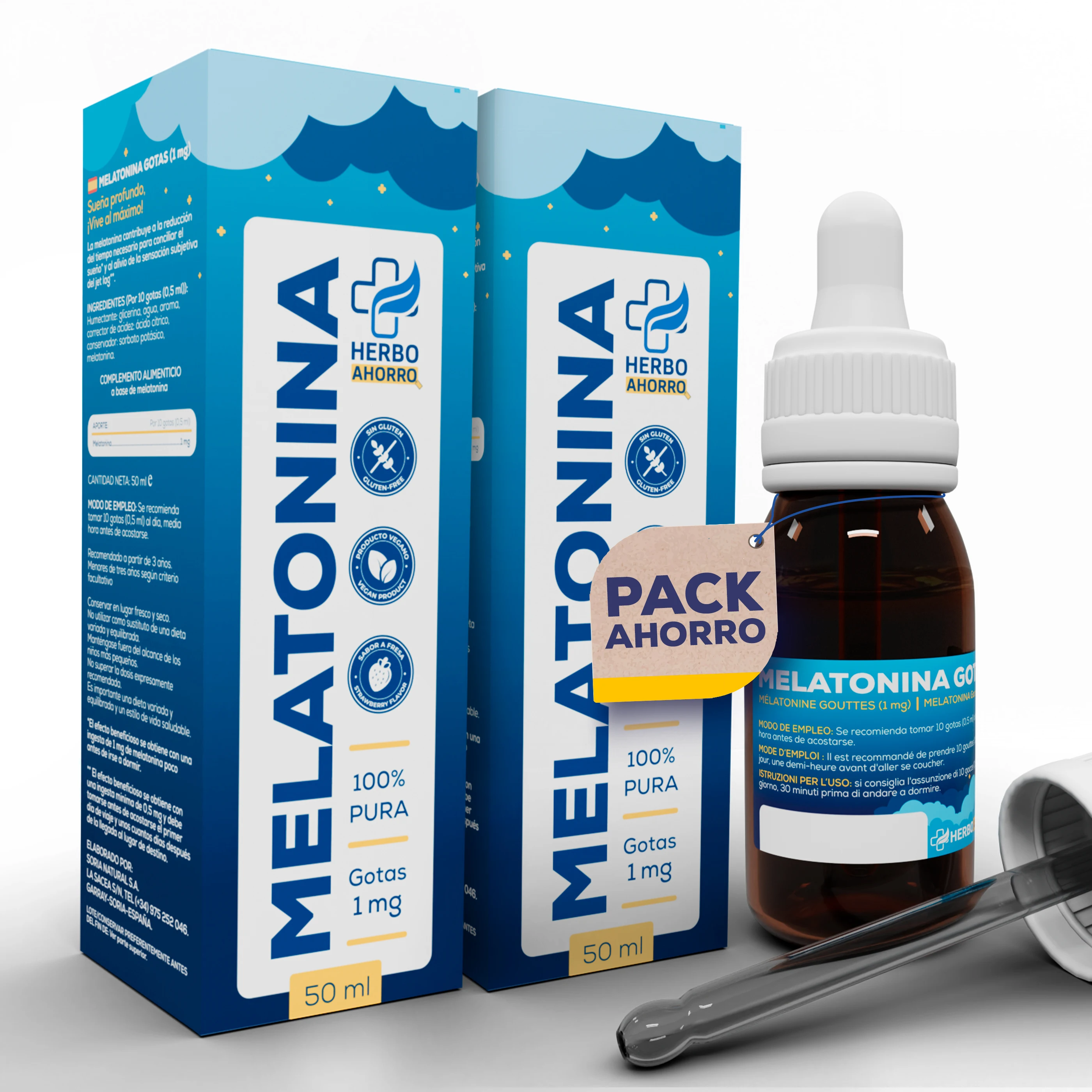 Melatonina gotas niños y adultos - Melatonina 1mg - Sabor Fresa - Melatonina Bote 50 ml