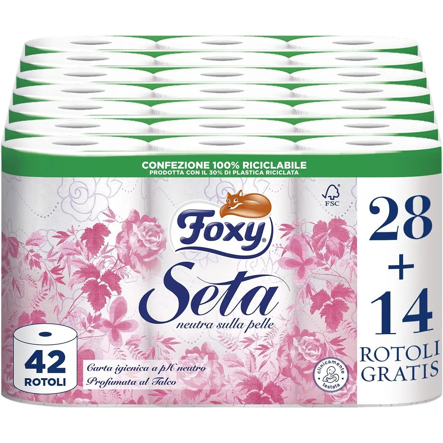Foxy Seda | Papel higiénico 42 Rollos | 2 capas de alto grosor |