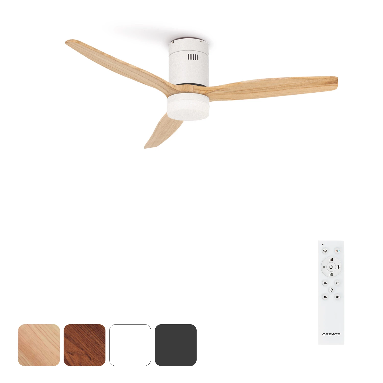 CREATE ceiling fan 40W silent Ø 132 cm - 6 speeds, function summer/winter-Motor White-WIND CALM