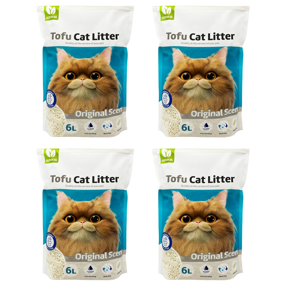 4Pcs Arena Aglomerante para Gatos Arena de Tofu para Gatos sin Polvo Fácil de Aglomerar Controla los Olores se Lanza en el Inodoro Sabor Original