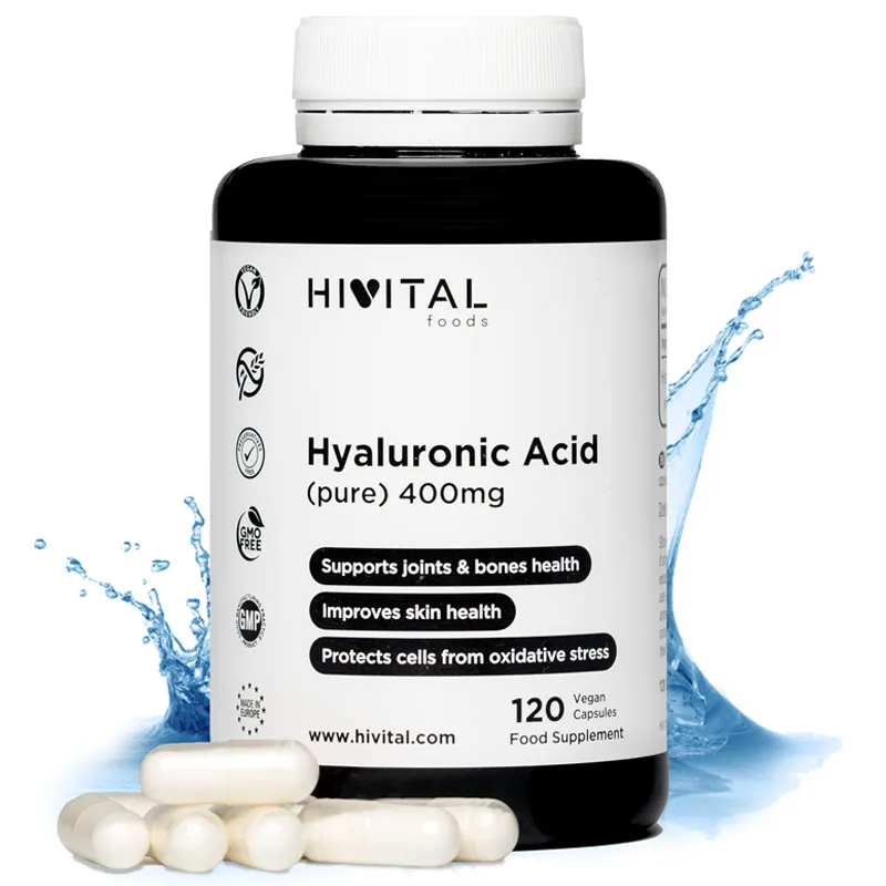Ácido Hialurónico puro 400 mg  120 cápsulas veganas (Suministro para 4 meses). Hivital