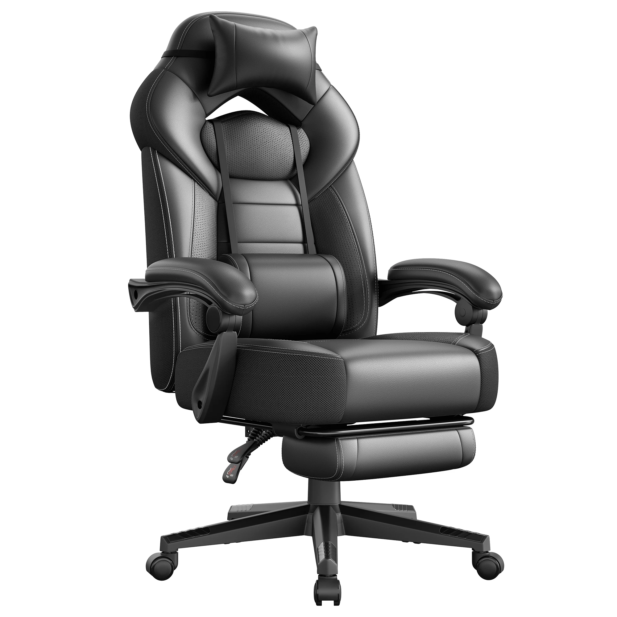 Sedia da gaming SONGMICS, sedia da ufficio, da corsa, con poggiapiedi, design ergonomico, poggiatesta regolabile, supporto lombare, capacità di carico 150 kg, grigio e nero/nero/blu e nero/rosso e