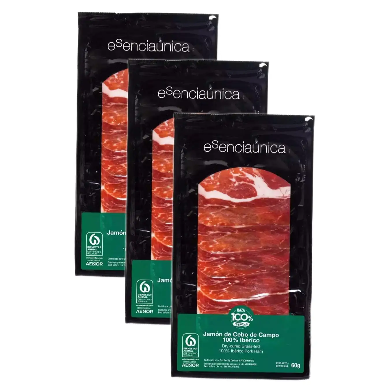 Jamon de cebo de campo 100% Iberico 60gr. - 3 sobres, un total de 180gr.