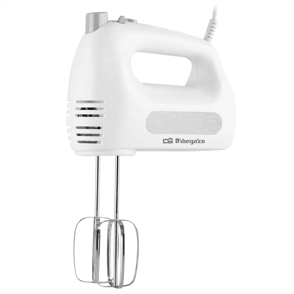 Orbegozo batidora amasadora de mano BA 3250, 6 niveles de velocidad + función turbo, varillas mezcladoras y amasadoras en acero inoxidable, accesorios extraíbles aptos para lavavajillas, 300 W