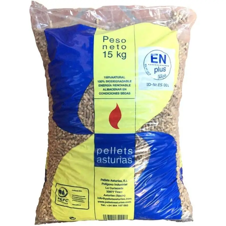 Saco de Pellet Asturias 15Kg "EN PLUS Calidad A1" y Certificación PEFC Y FSC chimenea estufa