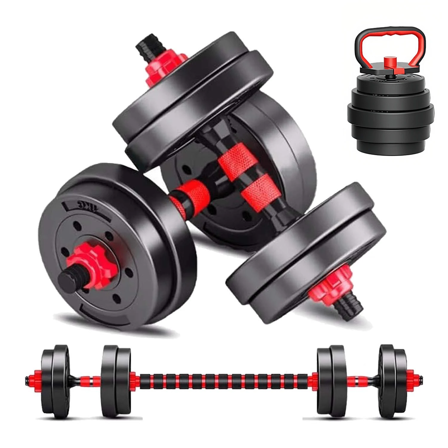 Decodeko adjustable kettlebell dumbbell set with adjustable straight bar and non-slip dumbbells and bar with plates. #1