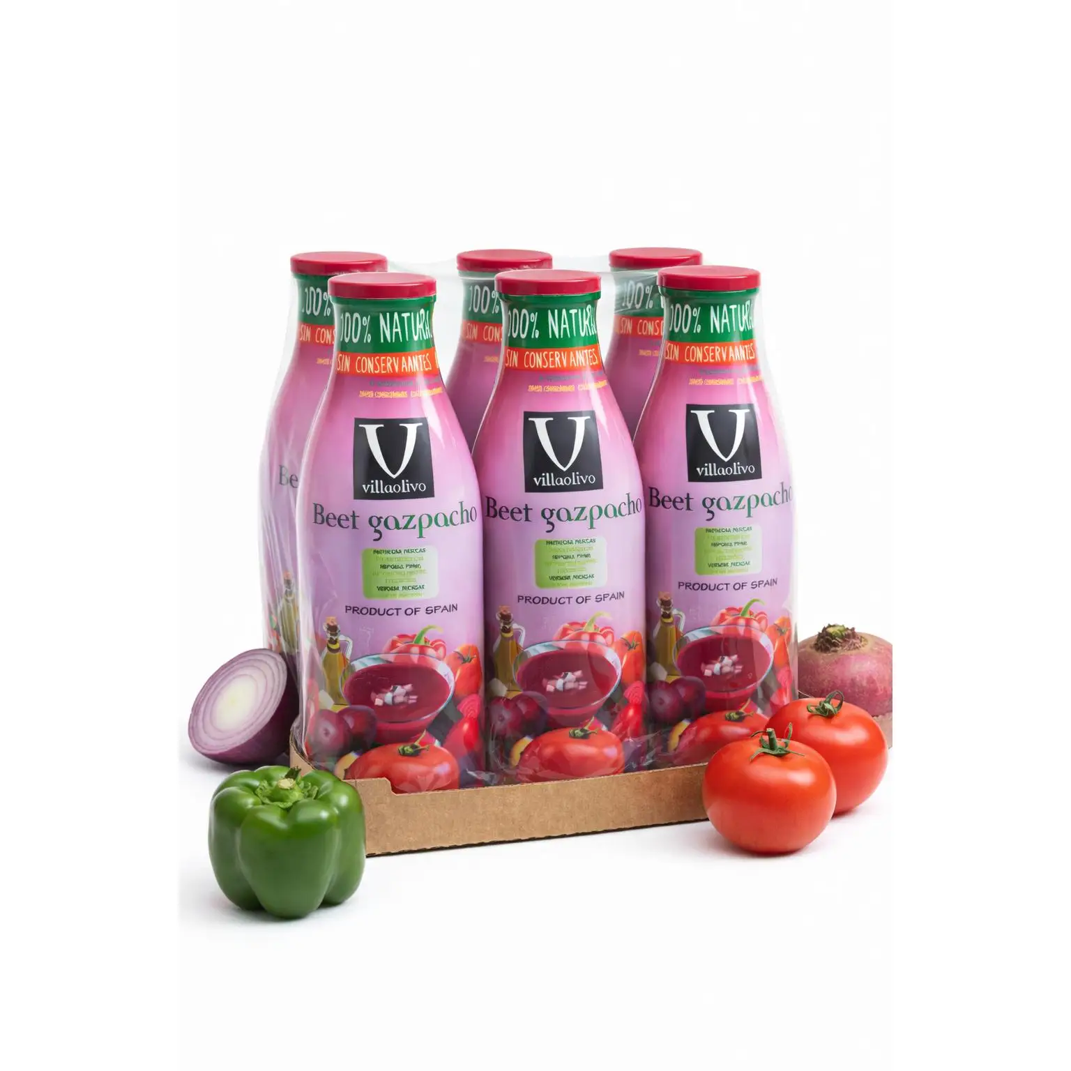 Pack 6 Gazpacho de Remolacha Villaolivo 1L  – Gourmet | Toque Dulce y Refrescante | Alternativa Saludable y Original