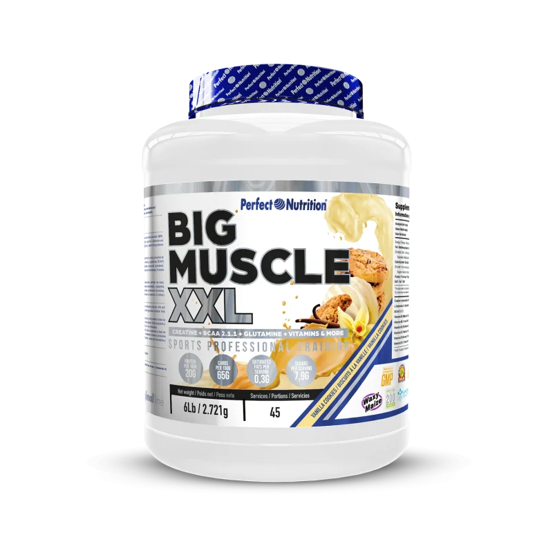 Perfect nutrition - big muscle xxl - various flavors - 2720g - 45 services - shaker gift - you can gain weight in a balanced way with whey and casein proteins, oat carbohydrates, creatine and essential amino acids to gain muscle mass