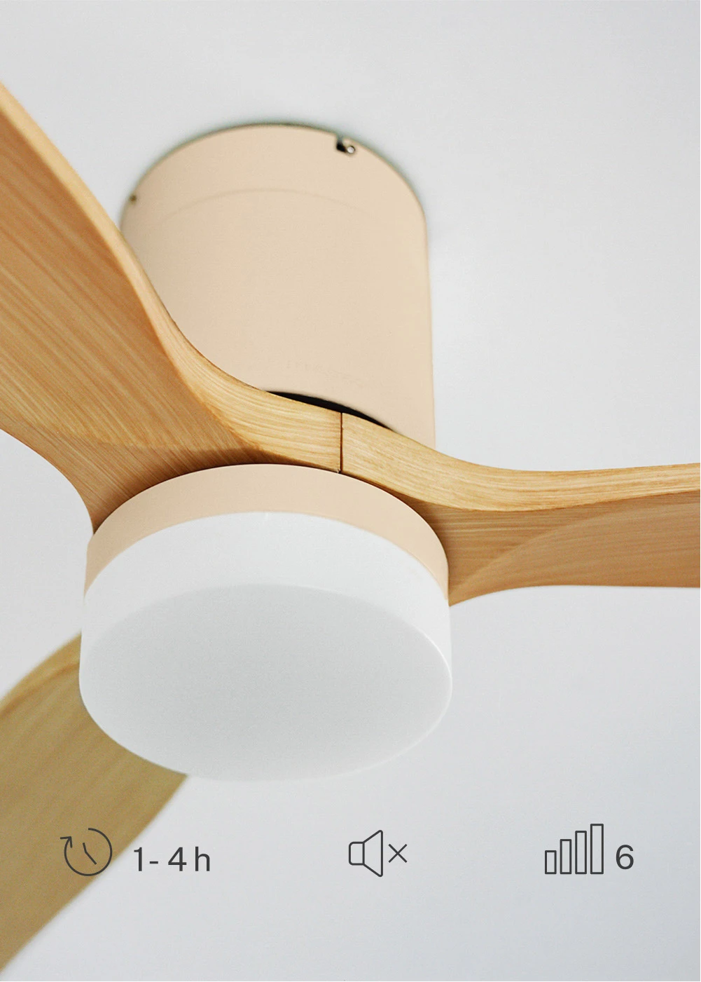 Create - silent 40w ceiling fan (ø132cm), sand motor with light wood effect abs blades - wind calm