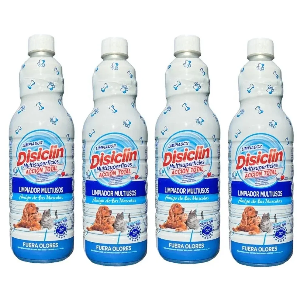 Disiclin Out Odors Concentrated Multi-Surface Cleaner 1000ml (Pack 4X1L) - Pet Friendly Disiclin, Total Action, Deep Cleaning, Traps Impurities, Reduces Allergens and Eliminates Bad Odors, with Bioalcohol, Without Bleach, Wonderful Freshness