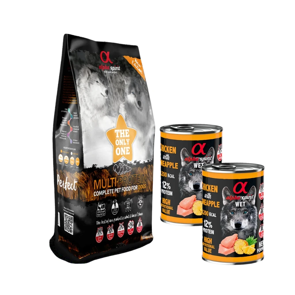 ALPHA SPIRIT - Multiprotein (12 kg + 2 cans)-complete food in dry feed for adult dogs of all breeds