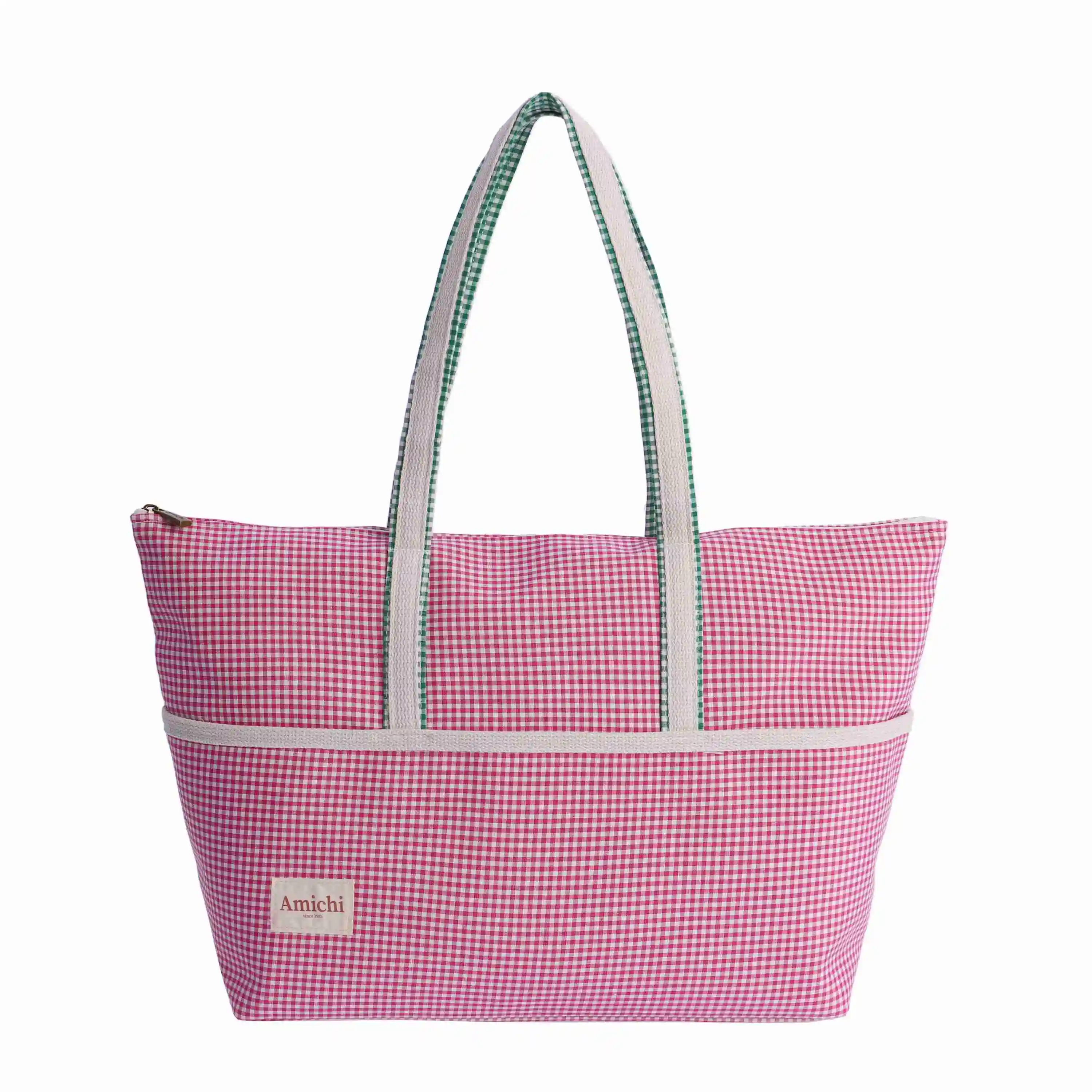 Bolso de playa de hombro para mujer AMICHI Nala de tejido Vichy
