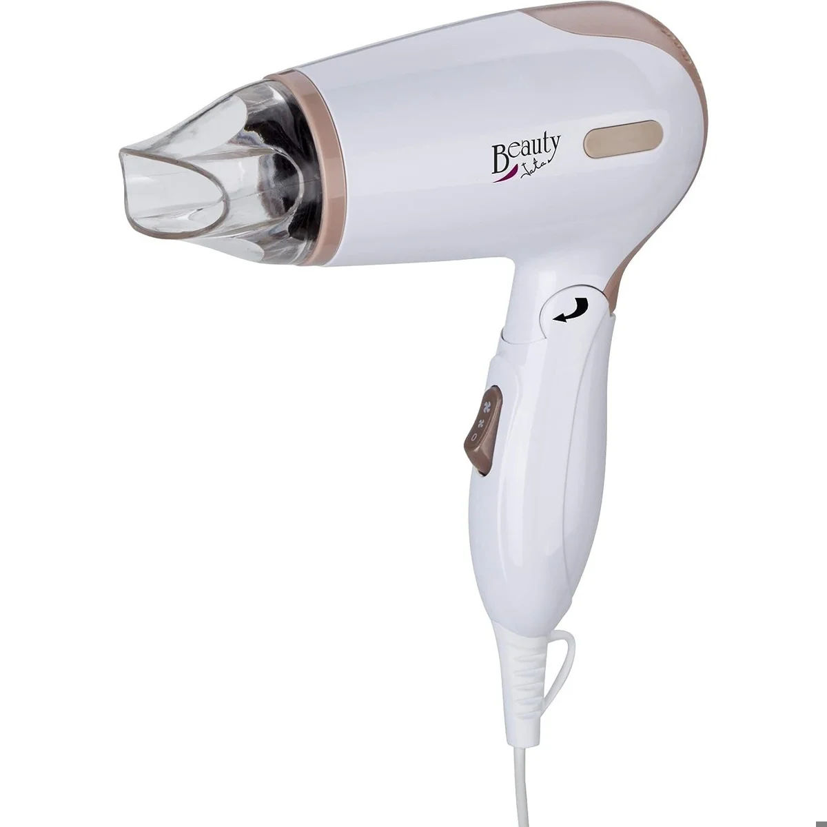 Secador de Pelo de Viaje Jata SC47B, 1200W, Difusor, Mango Abatible, Bitensión, 3 Posiciones de Potencia Aire, Concentrador Aire, Blanco