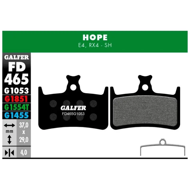 GALFER | Pastillas De Freno Standard Compatible Hope  FD465G1053  - Las pastillas de freno de disco Galfer Standard para Hope E4, aportan una frenada potente y controlada, con buena refrigeración
