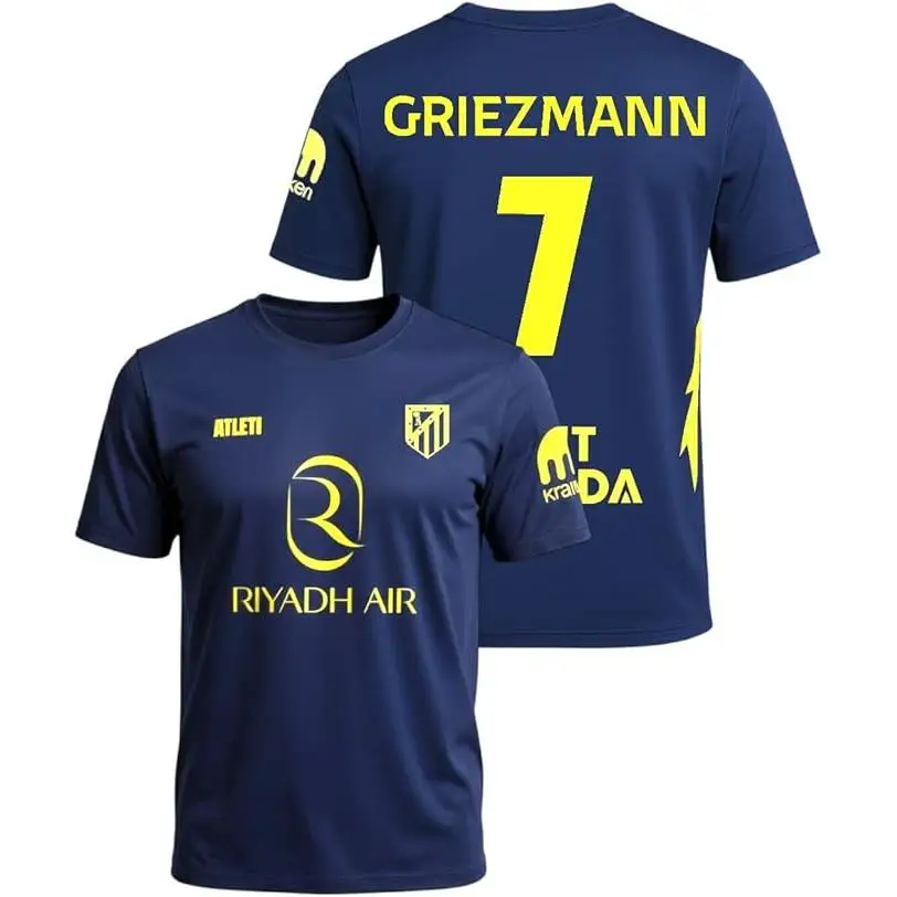 Atletico de Madrid - Camiseta Segunda Equipación 2025‑2026 | Réplica Oficial Griezmann 7 | Azul Marino y Amarillo | Corte Clásico | Tejido Transpirable