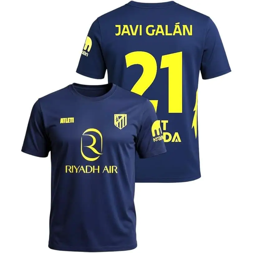 Atletico de Madrid - Camiseta Segunda Equipación 2025‑2026 | Réplica Oficial Javi Galán 21 | Azul Marino y Amarillo | Corte Clásico | Tejido Transpirable