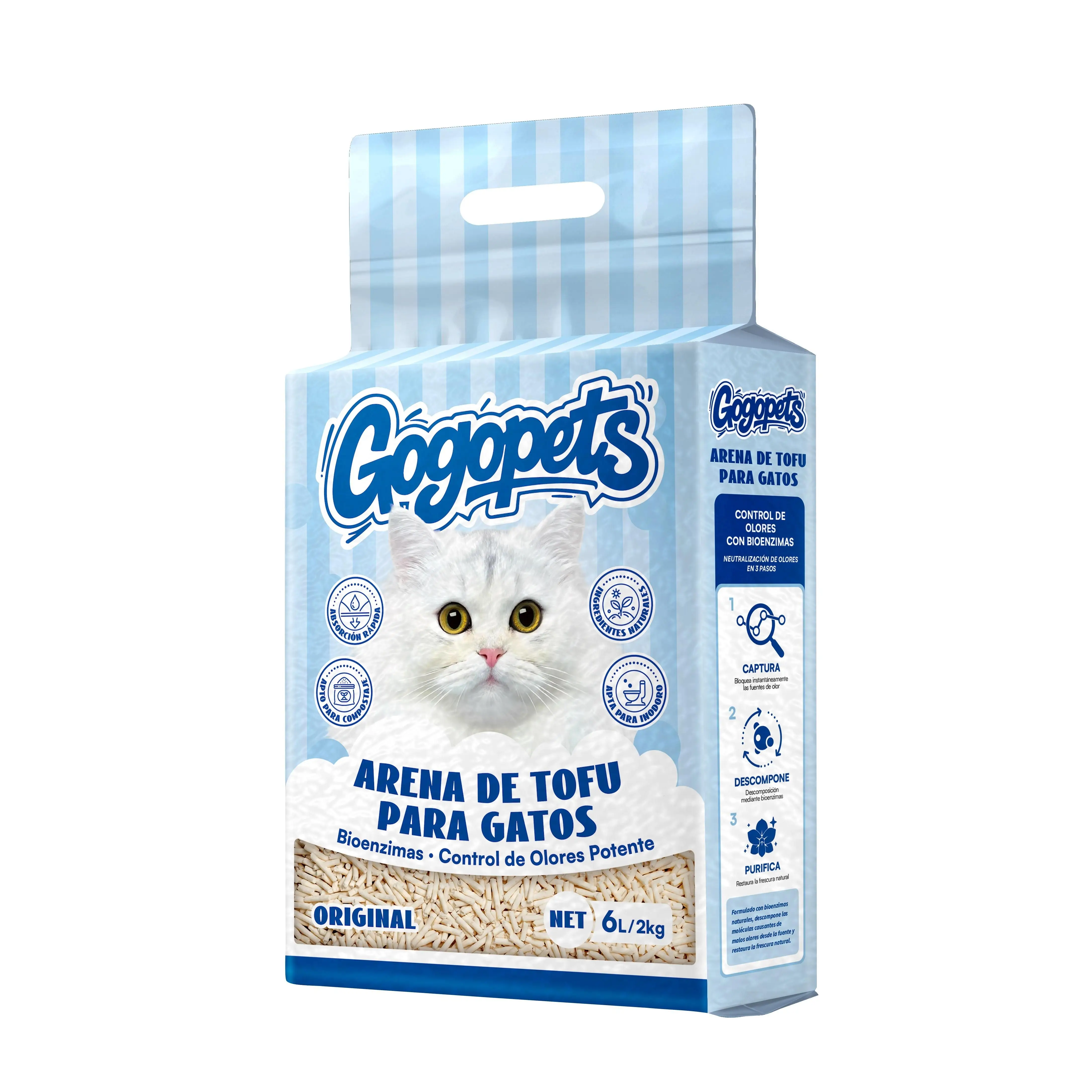 Arena de tofu para Gatos Biodegradable, Súper Absorbente y Sin Polvo ,Control de Olores, Fácil de Limpiar GOGOPETS