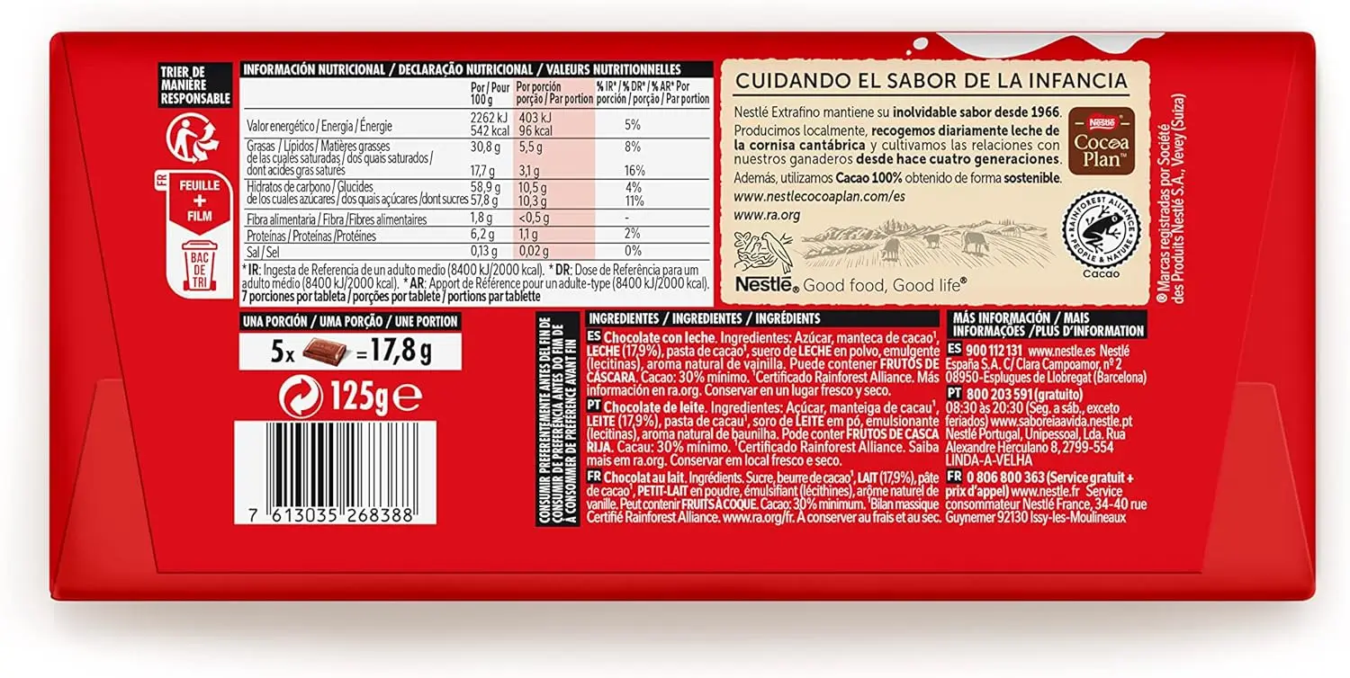 Nestlé extrafino milk chocolate 10*125g