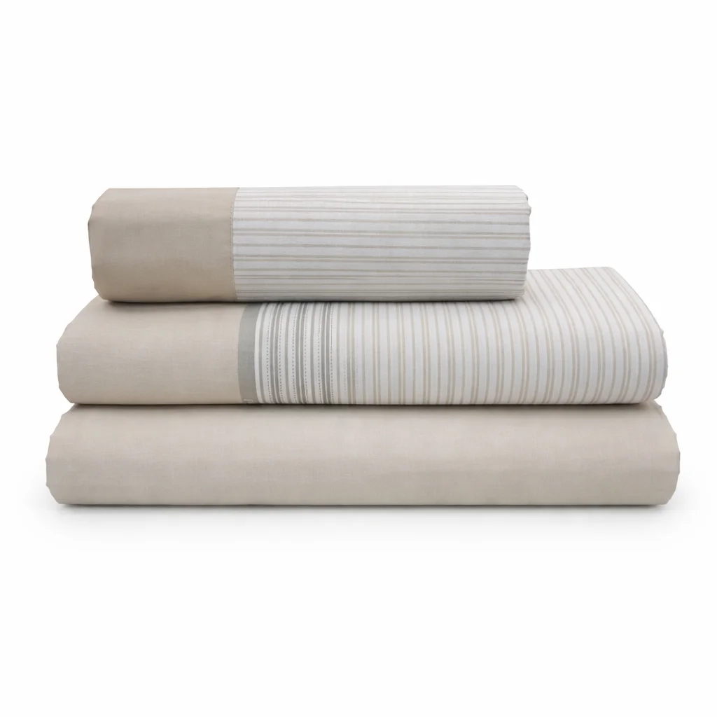 Juego de Sábanas Modelo Daniela, 100% Algodón Natural, Disponible En Dos Colores: Beige y Gris, Para Camas 90, 105, 135 y 150 cm, Paduana.